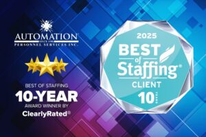 Automation Personnel Services 10-Year Clearly Rated Client Award